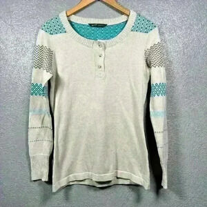 WOOLRICH Nordic Fair Isle Knit Crew Neck Henley Midweight Sweater Women Small